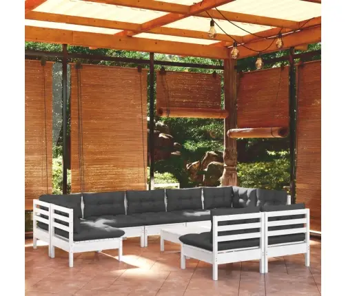 Vidaxl10-Osaline Aiamööbli Komplekt Istmepatjadega, Valge, Männipuit