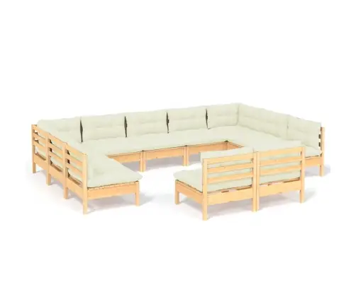 11-Daļīgs Dārza Mēbeļu Komplekts Ar Krēmkrāsas Matračiem, Koks Vidaxl