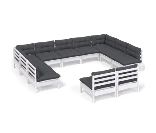 11-Daļīgs Dārza Mēbeļu Komplekts Ar Matračiem, Balta Priede Vidaxl