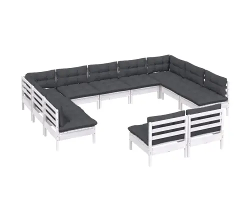 11-Daļīgs Dārza Mēbeļu Komplekts Ar Matračiem, Balta Priede Vidaxl