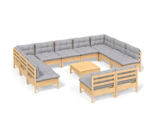 Sodo Komplektas Su Pilkomis Pagalvėmis, 12 Dalių, Pušis