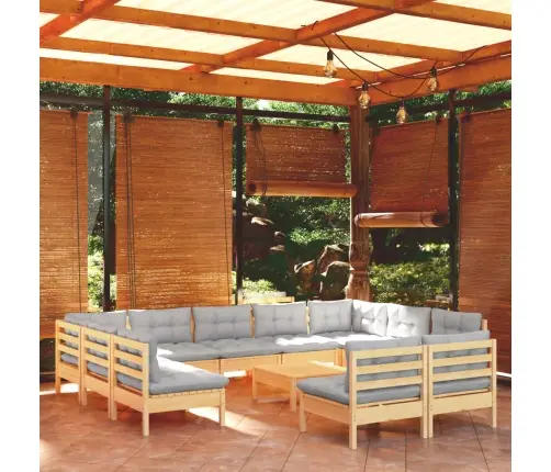 Sodo Komplektas Su Pilkomis Pagalvėmis, 12 Dalių, Pušis