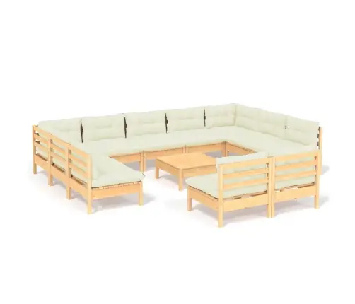 12-Daļīgs Dārza Mēbeļu Komplekts Ar Krēmkrāsas Matračiem, Koks Vidaxl