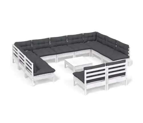 12-Daļīgs Dārza Mēbeļu Komplekts Ar Matračiem, Balta Priede Vidaxl