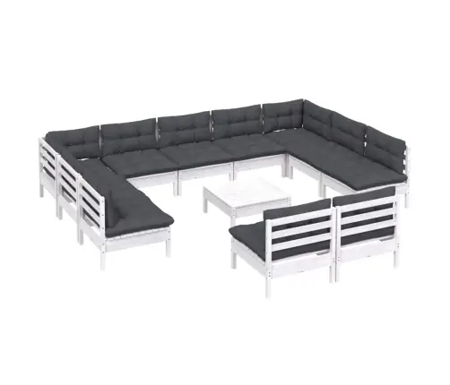 12-Daļīgs Dārza Mēbeļu Komplekts Ar Matračiem, Balta Priede Vidaxl