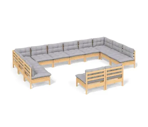 Sodo Komplektas Su Pilkomis Pagalvėmis, 12 Dalių, Pušis