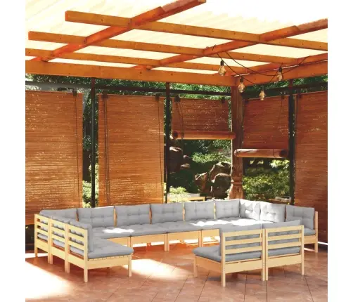 Sodo Komplektas Su Pilkomis Pagalvėmis, 12 Dalių, Pušis