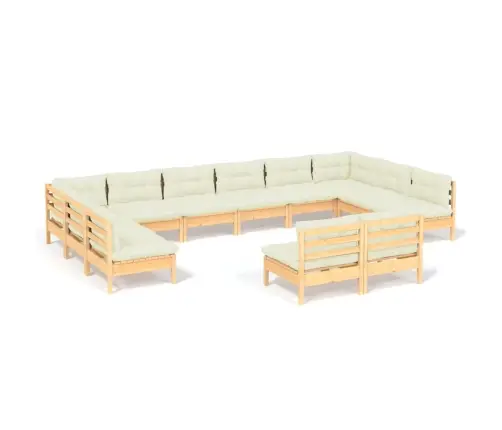 12-Daļīgs Dārza Mēbeļu Komplekts Ar Krēmkrāsas Matračiem, Koks Vidaxl