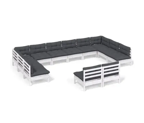 12-Daļīgs Dārza Mēbeļu Komplekts Ar Matračiem, Balta Priede Vidaxl