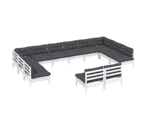 12-Daļīgs Dārza Mēbeļu Komplekts Ar Matračiem, Balta Priede Vidaxl