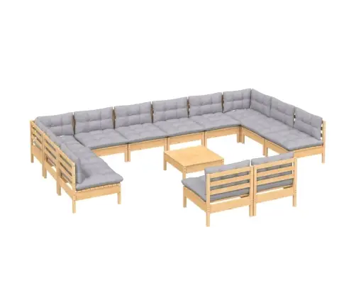 13-Osaline Aiamööblikomplekt Hallide Patjadega Toekas Männipuit