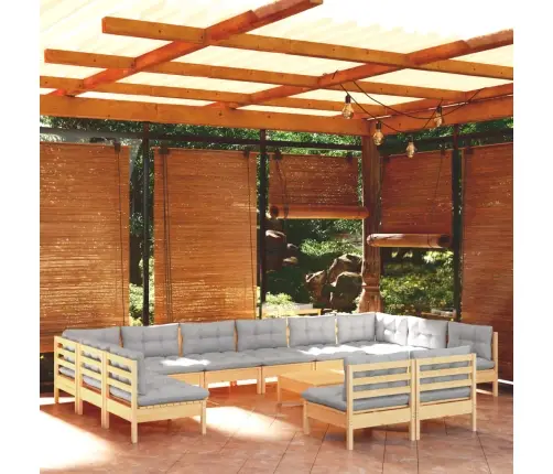 13-Osaline Aiamööblikomplekt Hallide Patjadega Toekas Männipuit