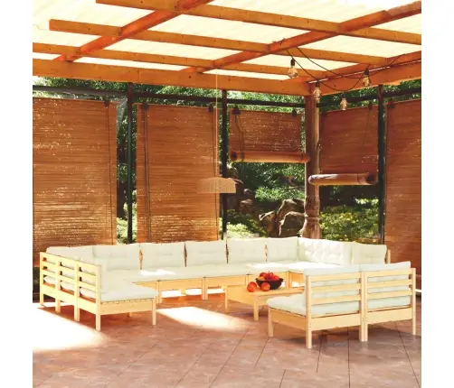 13-Daļīgs Dārza Mēbeļu Komplekts Ar Krēmkrāsas Matračiem, Koks Vidaxl