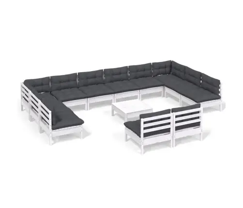 13-Daļīgs Dārza Mēbeļu Komplekts Ar Matračiem, Balta Priede Vidaxl