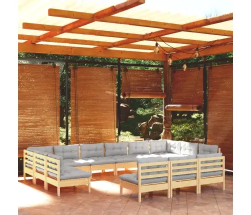 13-Osaline Aiamööblikomplekt Hallide Patjadega Toekas Männipuit