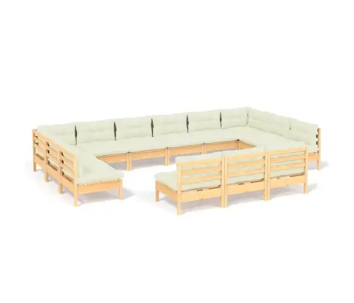 13-Daļīgs Dārza Mēbeļu Komplekts Ar Krēmkrāsas Matračiem, Koks Vidaxl