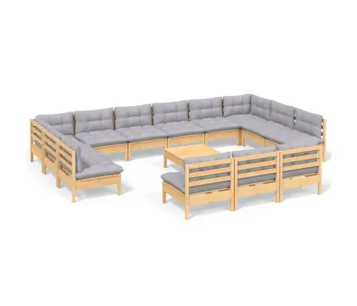 Sodo Komplektas Su Pilkomis Pagalvėmis, 14 Dalių, Pušis