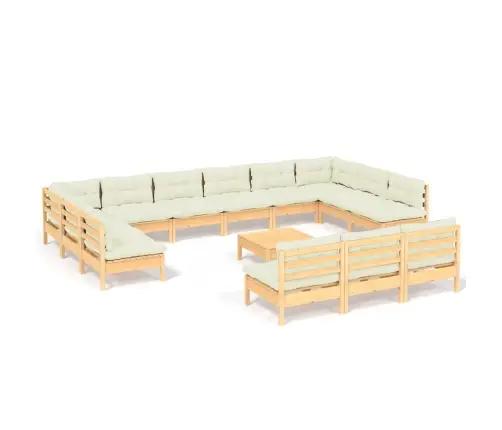 14-Daļīgs Dārza Mēbeļu Komplekts Ar Krēmkrāsas Matračiem, Koks Vidaxl