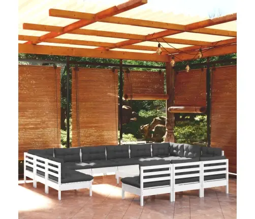 14-Daļīgs Dārza Mēbeļu Komplekts Ar Matračiem, Balta Priede Vidaxl