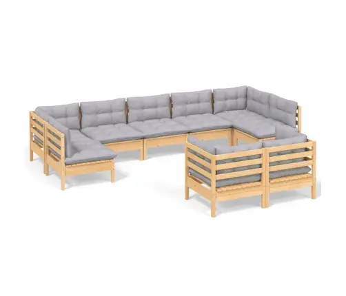 9-Osaline Aiamööblikomplekt Hallide Patjadega, Toekas Männipuit