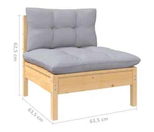 9-Osaline Aiamööblikomplekt Hallide Patjadega, Toekas Männipuit