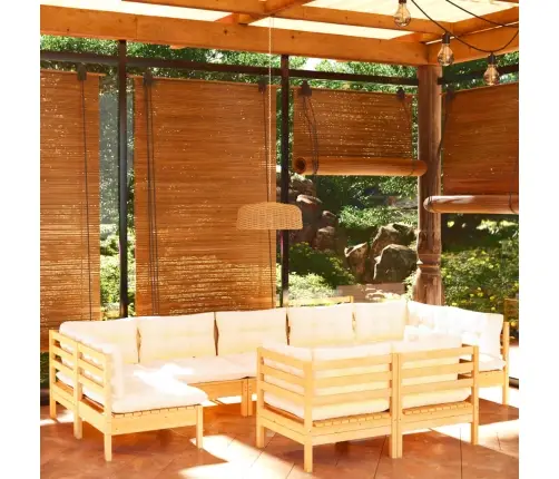 9-Daļīgs Dārza Mēbeļu Komplekts Ar Krēmkrāsas Matračiem, Priede Vidaxl