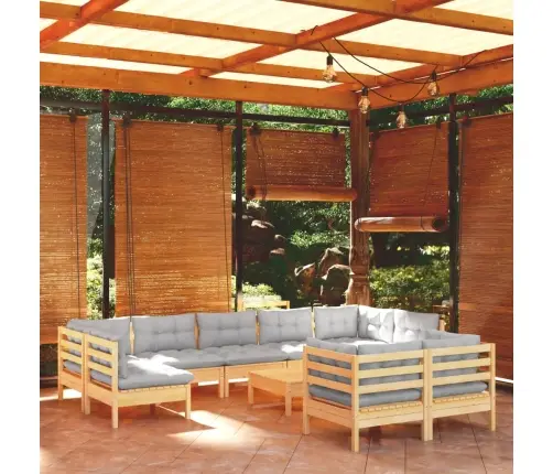 Sodo Komplektas Su Pilkomis Pagalvėmis, 10 Dalių, Pušis