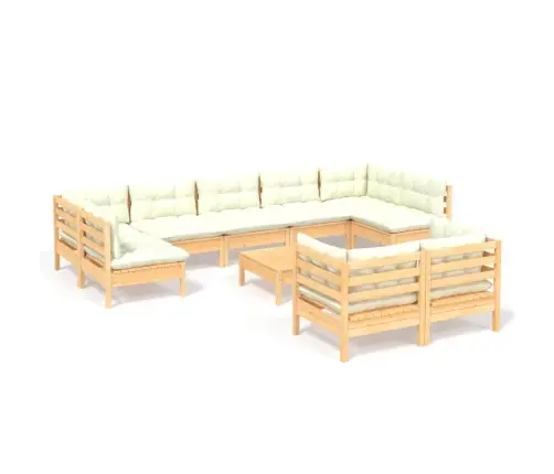 10-Daļīgs Dārza Mēbeļu Komplekts Ar Krēmkrāsas Matračiem, Koks Vidaxl