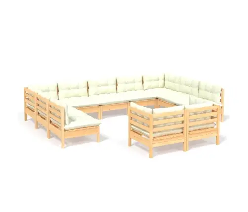 11-Daļīgs Dārza Mēbeļu Komplekts Ar Krēmkrāsas Matračiem, Koks Vidaxl