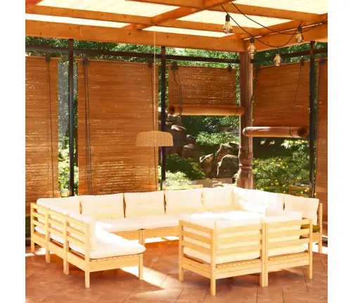 11-Daļīgs Dārza Mēbeļu Komplekts Ar Krēmkrāsas Matračiem, Koks Vidaxl