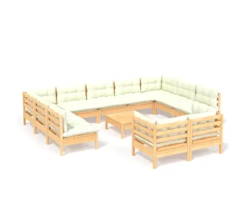 12-Daļīgs Dārza Mēbeļu Komplekts Ar Krēmkrāsas Matračiem, Koks Vidaxl