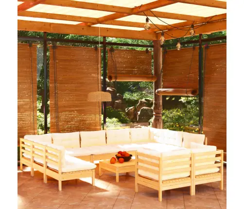 12-Daļīgs Dārza Mēbeļu Komplekts Ar Krēmkrāsas Matračiem, Koks Vidaxl