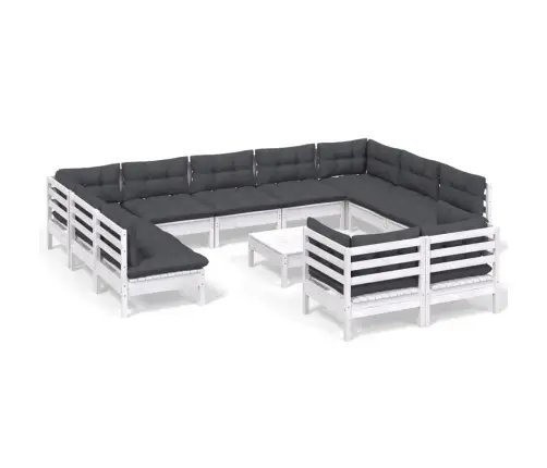 12-Daļīgs Dārza Mēbeļu Komplekts Ar Matračiem, Balta Priede Vidaxl