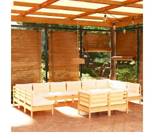 12-Osaline Aiadiivanikomplekt Kreemjate Patjadega, Männipuit