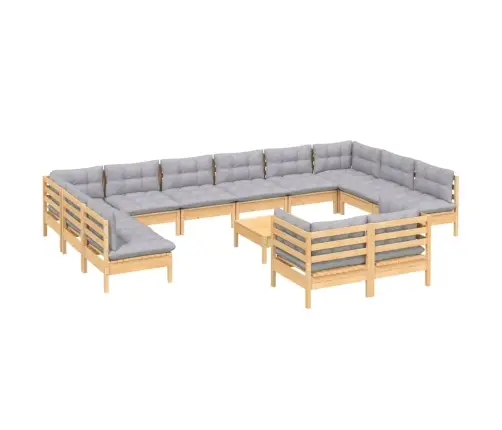 13-Daļīgs Dārza Mēbeļu Komplekts Ar Pelēkiem Matračiem, Priede Vidaxl