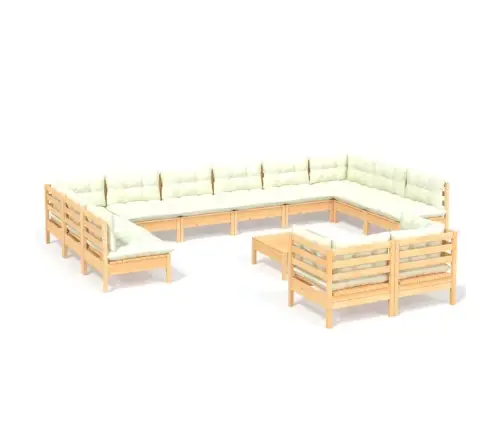 13-Daļīgs Dārza Mēbeļu Komplekts Ar Krēmkrāsas Matračiem, Priede Vidaxl