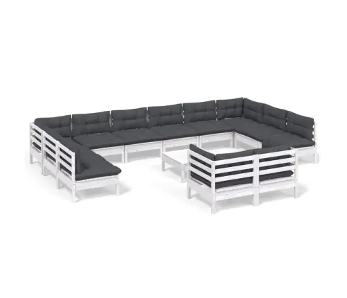 Sodo Komplektas Su Pagalvėmis, 13 Dalių, Baltas, Pušies Mediena