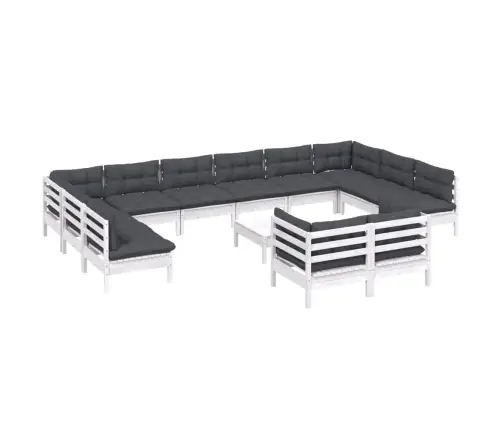 Sodo Komplektas Su Pagalvėmis, 13 Dalių, Baltas, Pušies Mediena