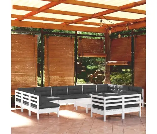 Sodo Komplektas Su Pagalvėmis, 13 Dalių, Baltas, Pušies Mediena