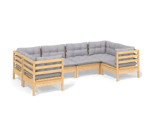 6-Daļīgs Dārza Mēbeļu Komplekts Ar Pelēkiem Matračiem, Priede Vidaxl