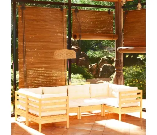 6-Daļīgs Dārza Mēbeļu Komplekts Ar Krēmkrāsas Matračiem, Priede Vidaxl