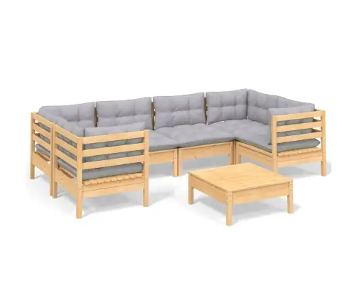 7-Osaline Aiamööbli Komplekt Hallide Patjadega, Männipuit