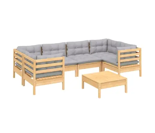 7-Osaline Aiamööbli Komplekt Hallide Patjadega, Männipuit