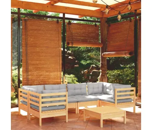 7-Osaline Aiamööbli Komplekt Hallide Patjadega, Männipuit