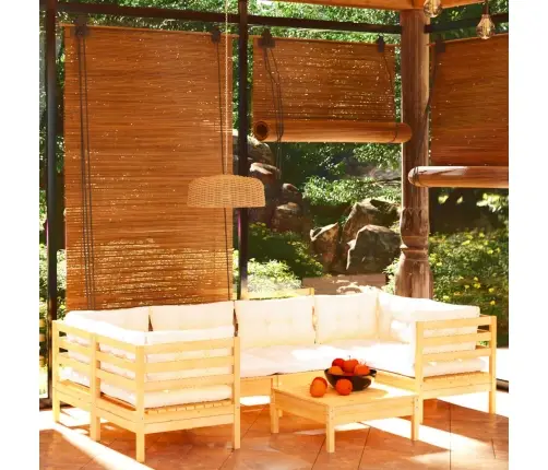 7-Daļīgs Dārza Mēbeļu Komplekts Ar Krēmkrāsas Matračiem, Priede Vidaxl