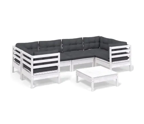 7-Daļīgs Dārza Mēbeļu Komplekts Ar Matračiem, Balta Priede Vidaxl