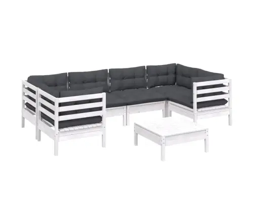 7-Daļīgs Dārza Mēbeļu Komplekts Ar Matračiem, Balta Priede Vidaxl