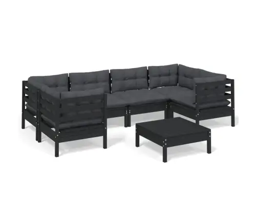 7-Daļīgs Dārza Mēbeļu Komplekts Ar Matračiem, Melna Priede Vidaxl