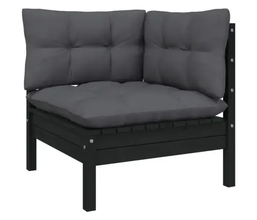 7-Daļīgs Dārza Mēbeļu Komplekts Ar Matračiem, Melna Priede Vidaxl