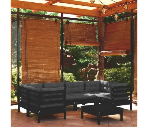 7-Daļīgs Dārza Mēbeļu Komplekts Ar Matračiem, Melna Priede Vidaxl